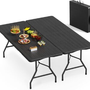 VSOAEIL 6 Foot Folding Table 2 Pack, 6 FT Foldable Plastic Table Heavy Duty