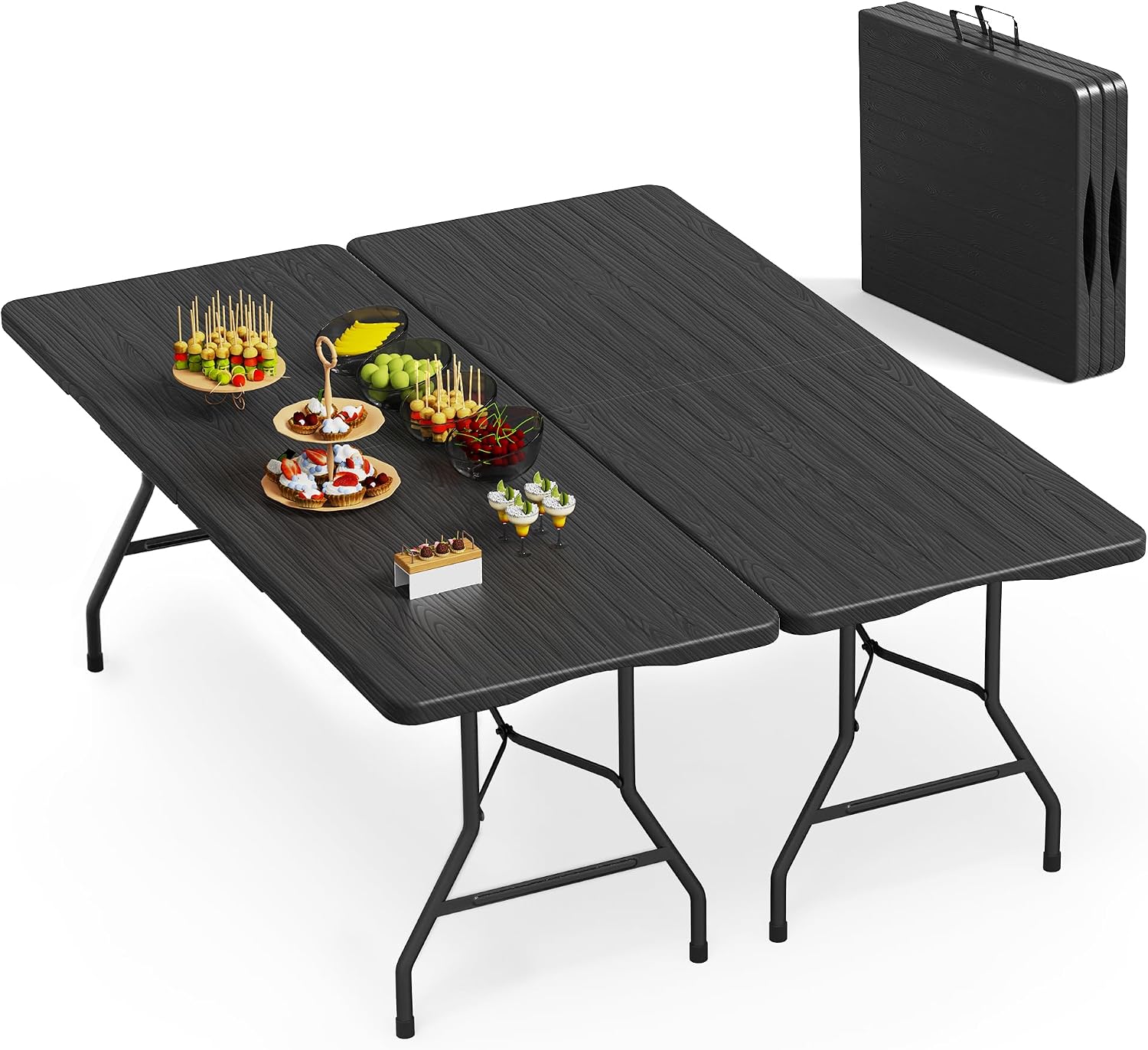 VSOAEIL 6 Foot Folding Table 2 Pack, 6 FT Foldable Plastic Table Heavy Duty