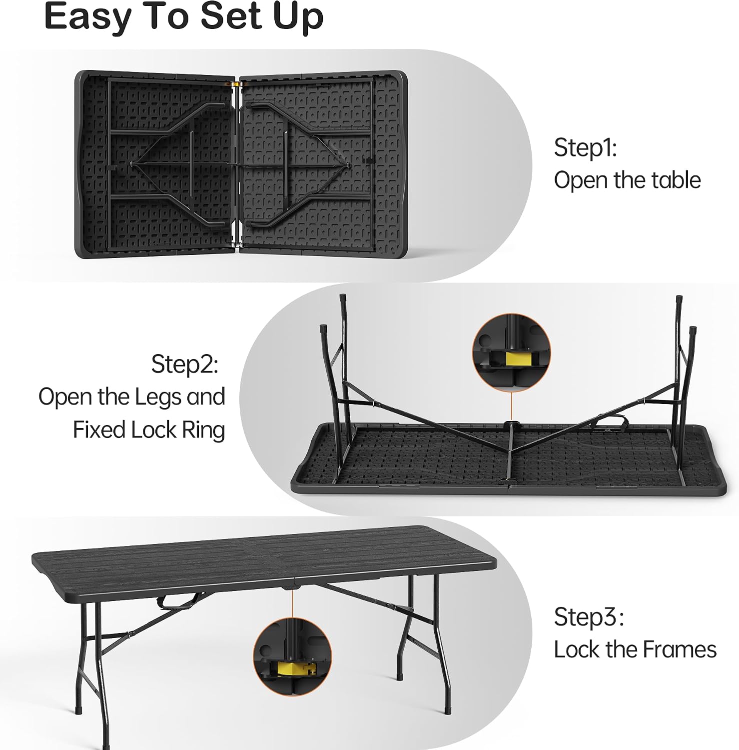 VSOAEIL 6 Foot Folding Table 2 Pack, 6 FT Foldable Plastic Table Heavy Duty - Image 2