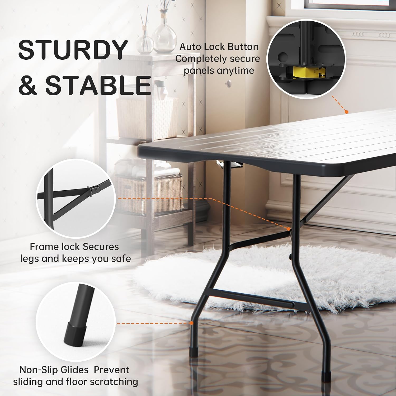 VSOAEIL 6 Foot Folding Table 2 Pack, 6 FT Foldable Plastic Table Heavy Duty - Image 3