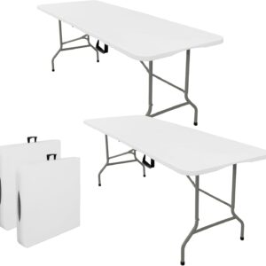 Set of 2 Folding Tables with Carrying Lightweight Rectangular Portable Plastic Camping Table Steel Legs for Party, Dining, Wedding, Events, Picnic, Outdoor (5FT, White)
