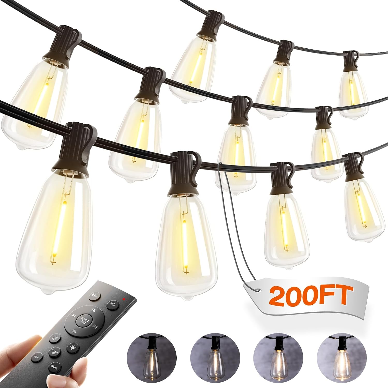 addlon 200(50FT*4) Outdoor String Lights with Remote LED Edison Waterproof