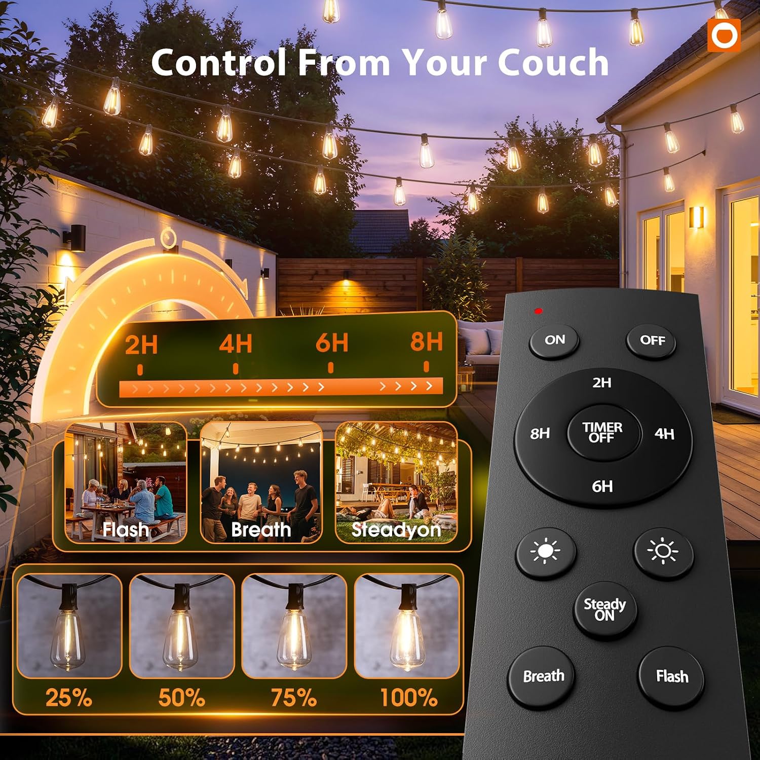 addlon 200(50FT*4) Outdoor String Lights with Remote LED Edison Waterproof - Image 2