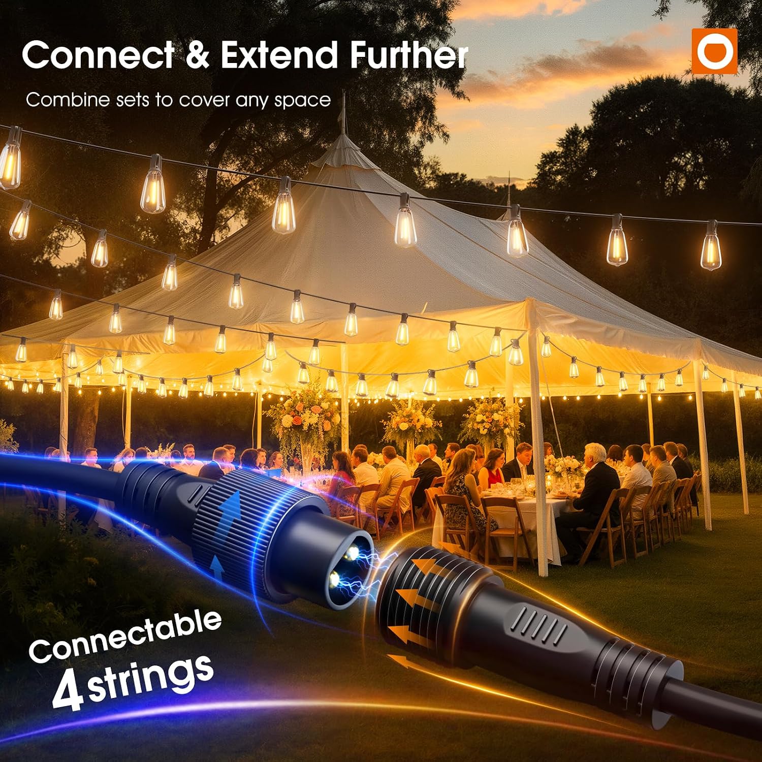 addlon 200(50FT*4) Outdoor String Lights with Remote LED Edison Waterproof - Image 8