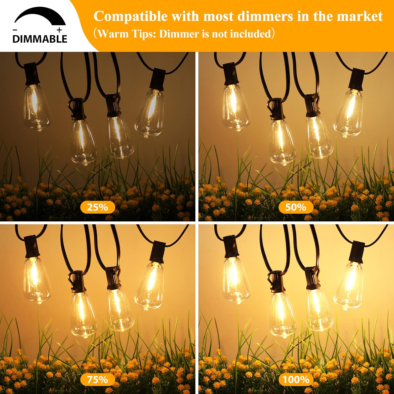 Brightever Outdoor String Lights 200FT Waterproof, Patio String Lights for Outside with 100+4 ST38 Shatterproof LED Filament Bulbs, Dimmable Hanging Lights for Christmas, Party, Cafe (2-Pack 100FT) - Image 4
