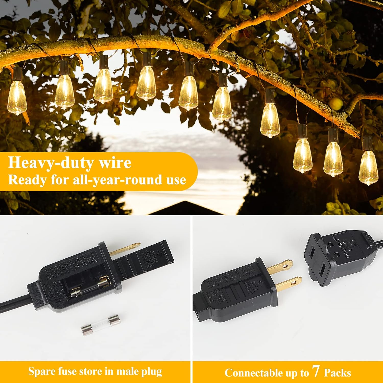 Brightever Outdoor String Lights 200FT Waterproof, Patio String Lights for Outside with 100+4 ST38 Shatterproof LED Filament Bulbs, Dimmable Hanging Lights for Christmas, Party, Cafe (2-Pack 100FT) - Image 6