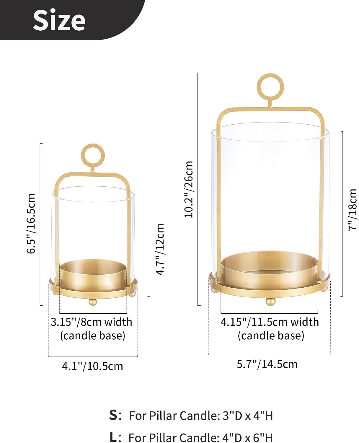 NUPTIO Gold Lanterns Set of 2 Hurricane Glass Candle Holders for Pillars - Image 4