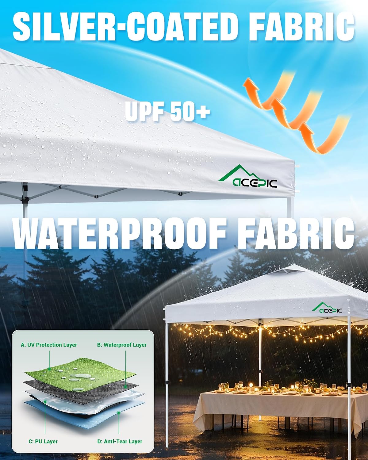 Acepic 10x10 Pop Up Canopy Tent, Easy Setup Portable Shelter, White, 10*10 - Image 6