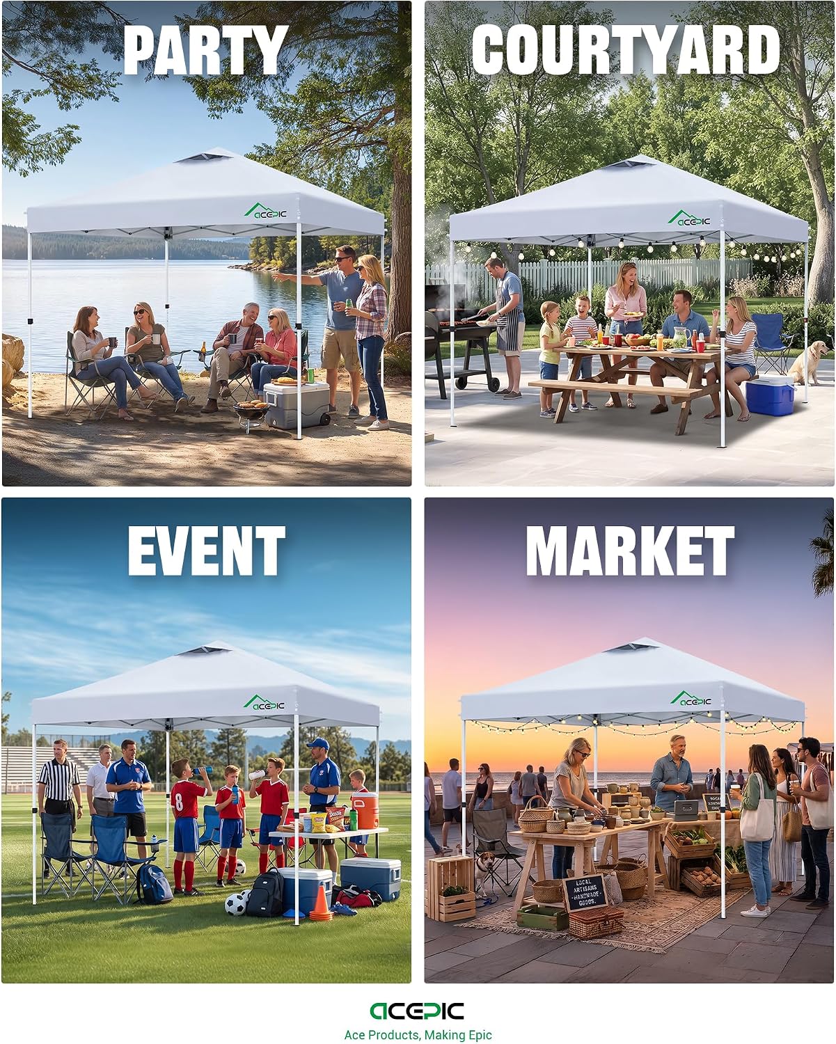 Acepic 10x10 Pop Up Canopy Tent, Easy Setup Portable Shelter, White, 10*10 - Image 10